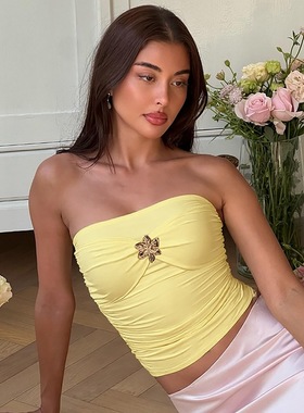 Women Tube Top Vest Summer Clothes抹胸修身辣妹金属扣上衣女