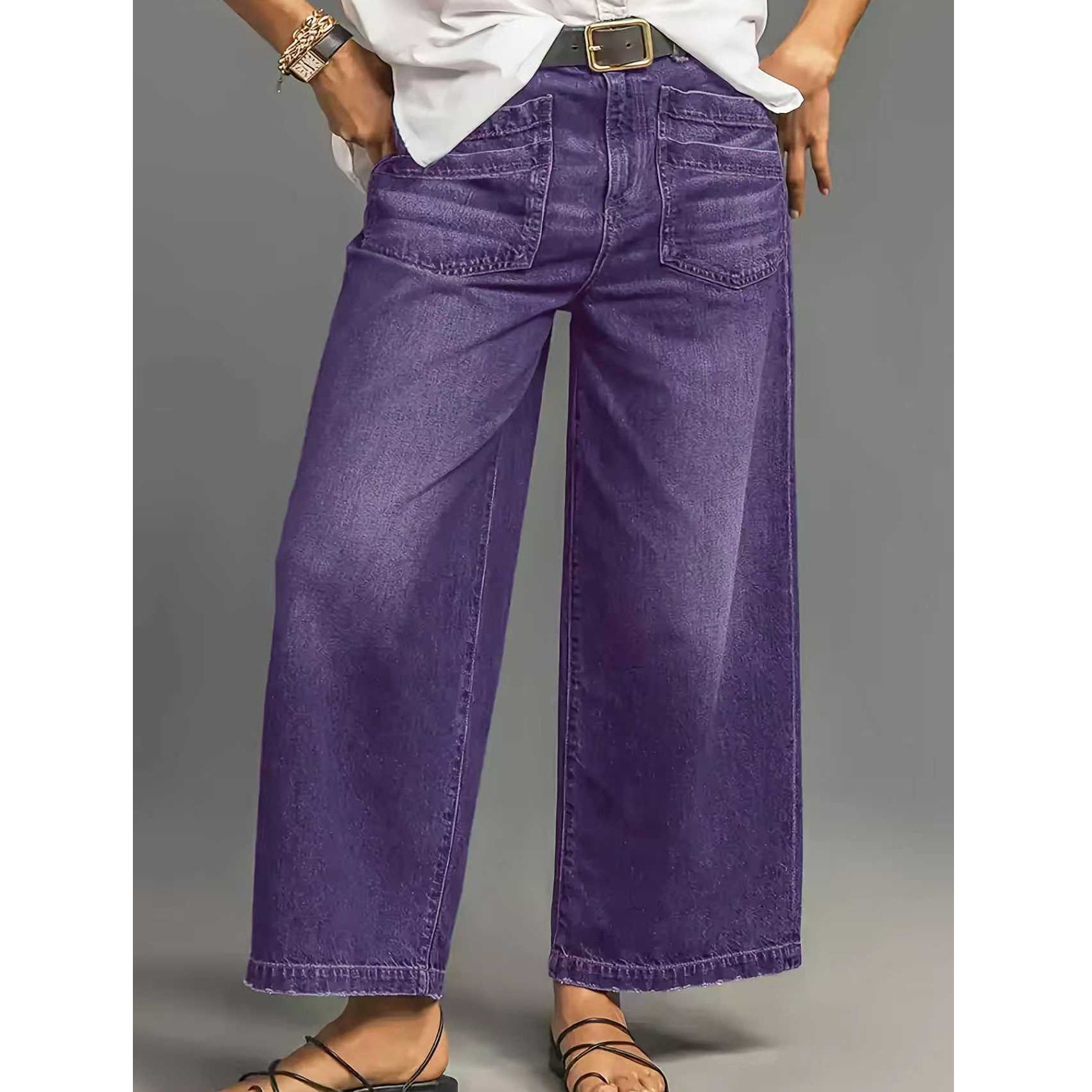 Women Wide Leg Denim Jean Pants女阔腿时尚牛仔裤休闲百搭裤子