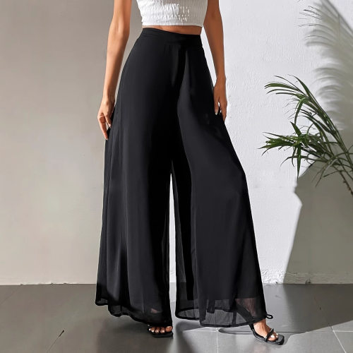Women Chiffon Loose Wide Leg Pants欧美休闲雪纺阔腿裤宽松长裤