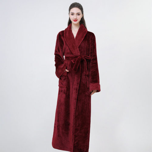 Women Long Bathrobe Sleepwear睡袍秋冬睡衣加厚浴衣法兰绒浴袍