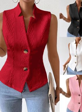 Women Vest Jacket Outwear欧美女装通勤V领背心马甲外套上衣女