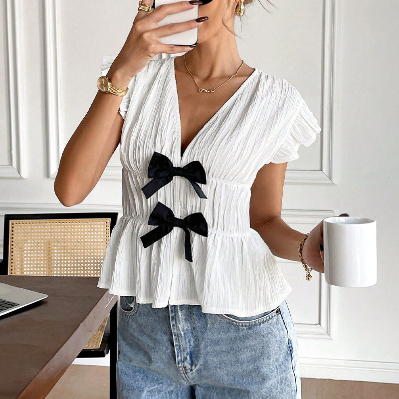 Women Shirts Summer Clothes女装夏季度假风欧美短袖衬衫衬衣女