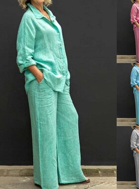 S-5XL Women Clothes Sets Shirt Long Pant新款女士衬衫长裤套装
