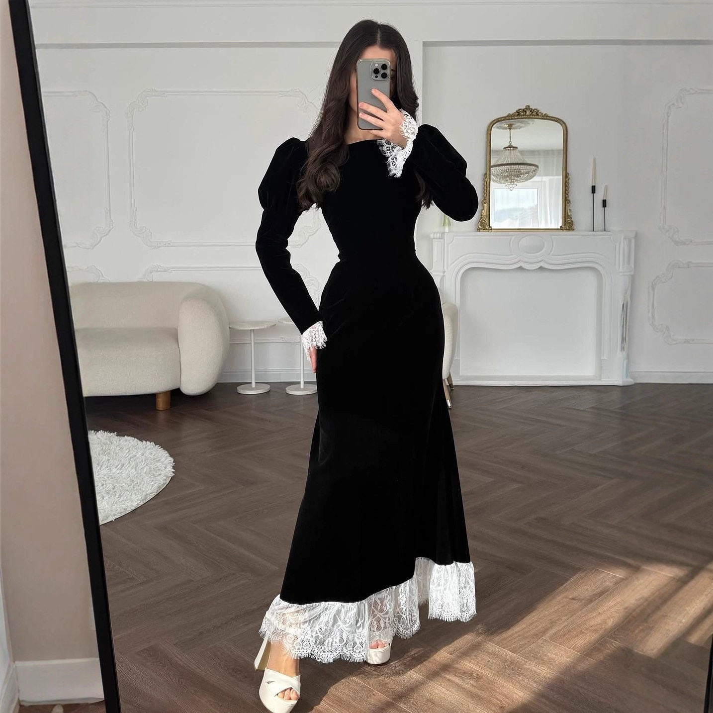 显瘦女装蕾丝拼接设计感连衣裙Women Lace Elegant Party Dresses