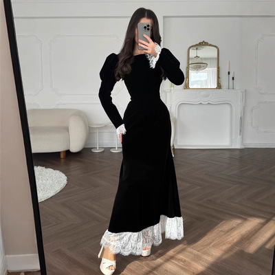 显瘦女装蕾丝拼接设计感连衣裙Women Lace Elegant Party Dresses