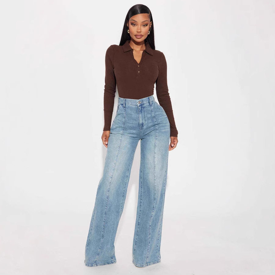 Women Denim Jean Pant宽松牛仔裤欧美时尚直筒裤水洗街头牛仔裤