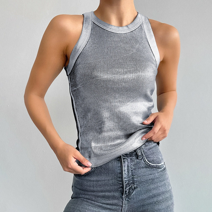 Women Vest Tops Knitted银内搭针织背心女修身时尚套头上衣欧美