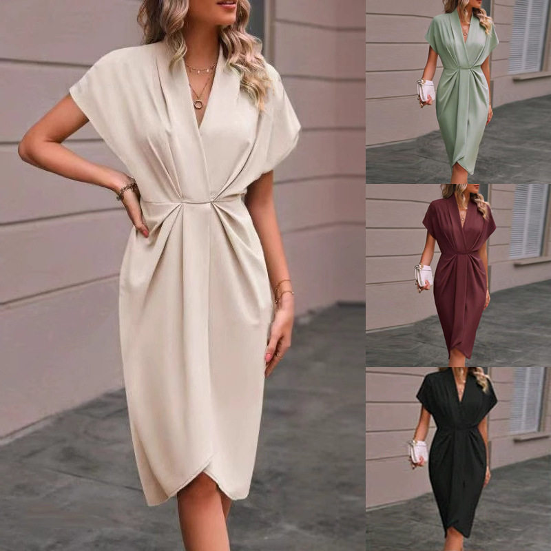 Women Dresses Elegant Summer Clothes气质优雅不规则连袖花包裙
