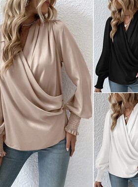 Women Shirts Elegant OL Office Clothes气质通勤女式纯色衬衫