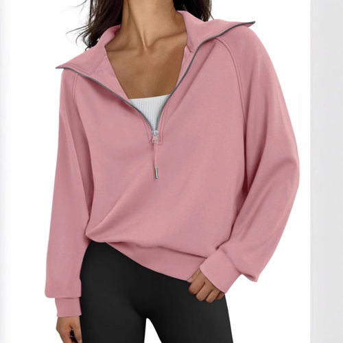 Women Sweater Pullover秋冬欧美女装半拉链短款立领加绒纯色卫衣