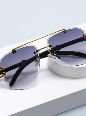 Sunglasses双梁无框切边墨镜女士遮阳镜欧美复古街拍渐变色太阳镜