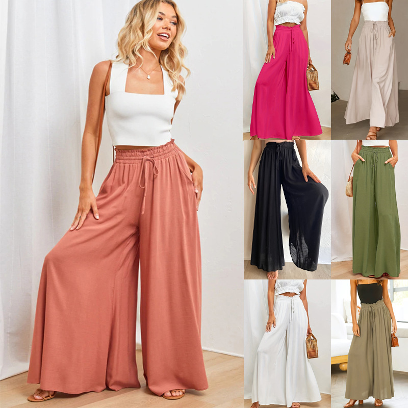 Women Pants Loose Trouser欧美时尚通勤百搭休闲阔腿裤大摆显瘦