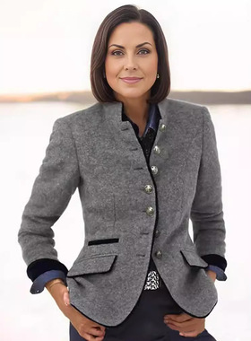 Women Coat Outwear Jacket Female Clothes拼色春季新款女士毛呢