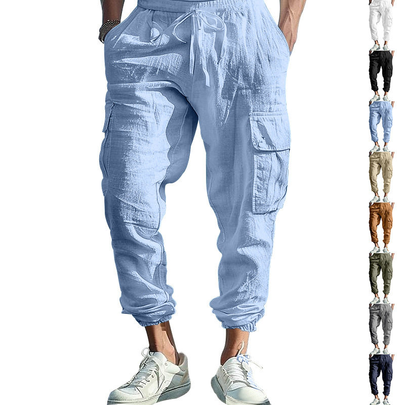 Men Pants Casual Long Trouser秋季棉麻男士休闲长裤束脚工装裤