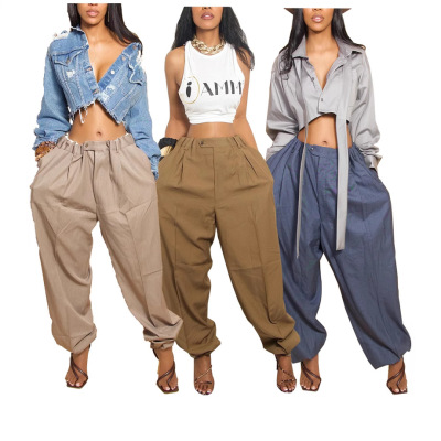 Women Baggy Fashion Ladies Trouser Long Pant休闲宽松束脚长裤