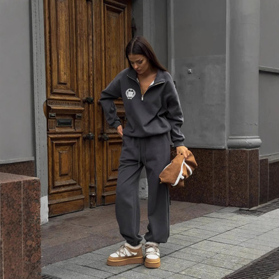 Women Print Sportsuit Sweater Pant印花卫衣女高腰显瘦长款卫裤