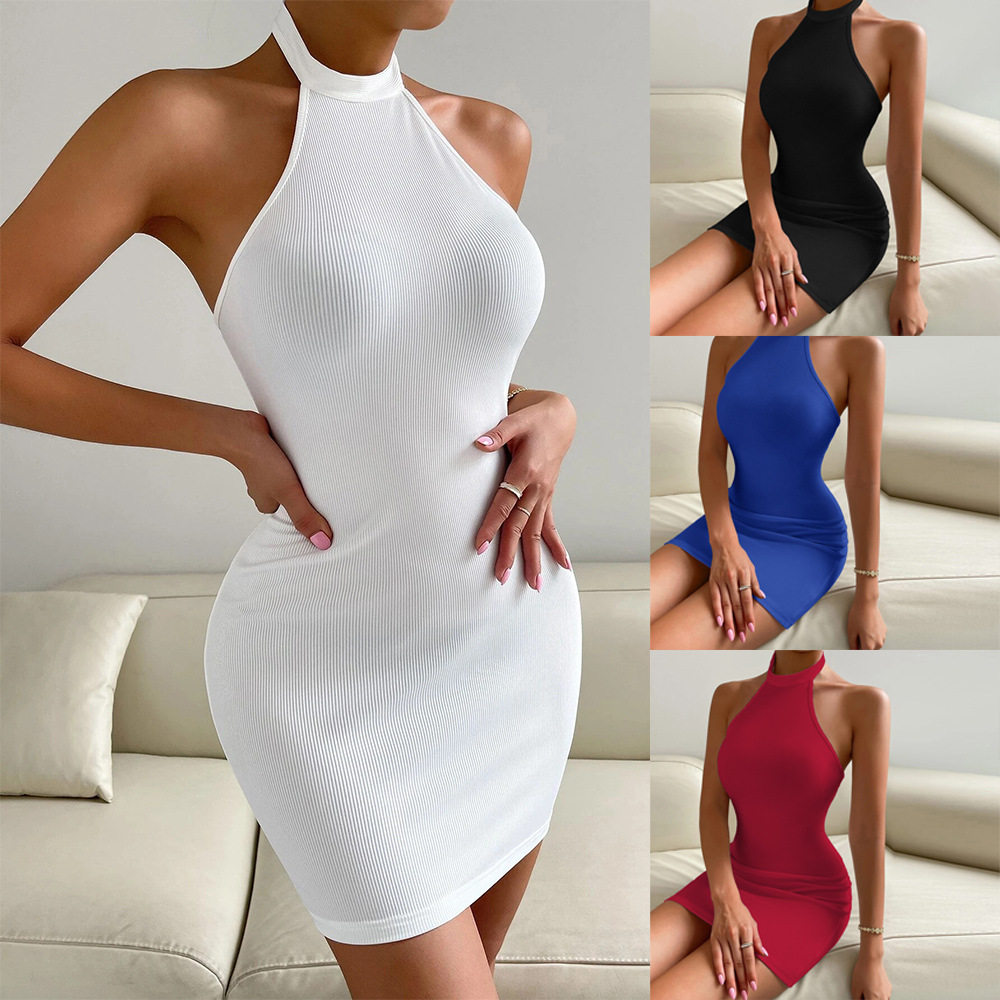Sexy Women Dresses Bodycon Clothes性感露背立领欧美包臀连衣裙 - 实物图