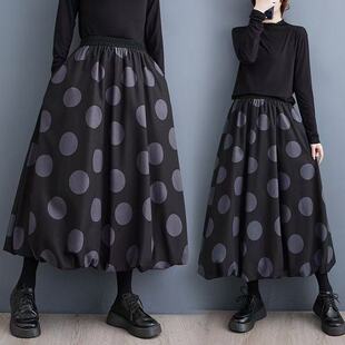Women Skirts日系波点大摆裙子女胖mm显瘦洋气蓬蓬裙长款半身裙