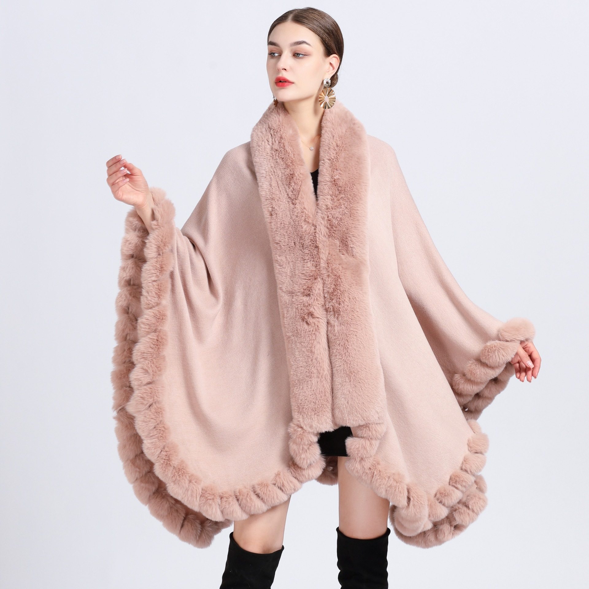 Women Poncho Cardigan Coat披肩斗篷不规则大码针织开衫宽松外套