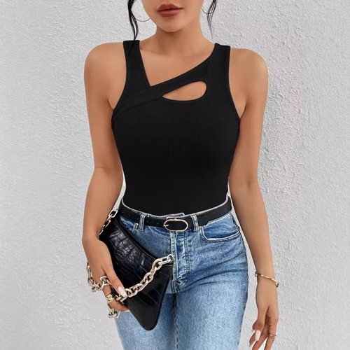 Women T-Shirt Vest Crop Top Tank Top欧美女装修身镂空无袖背心