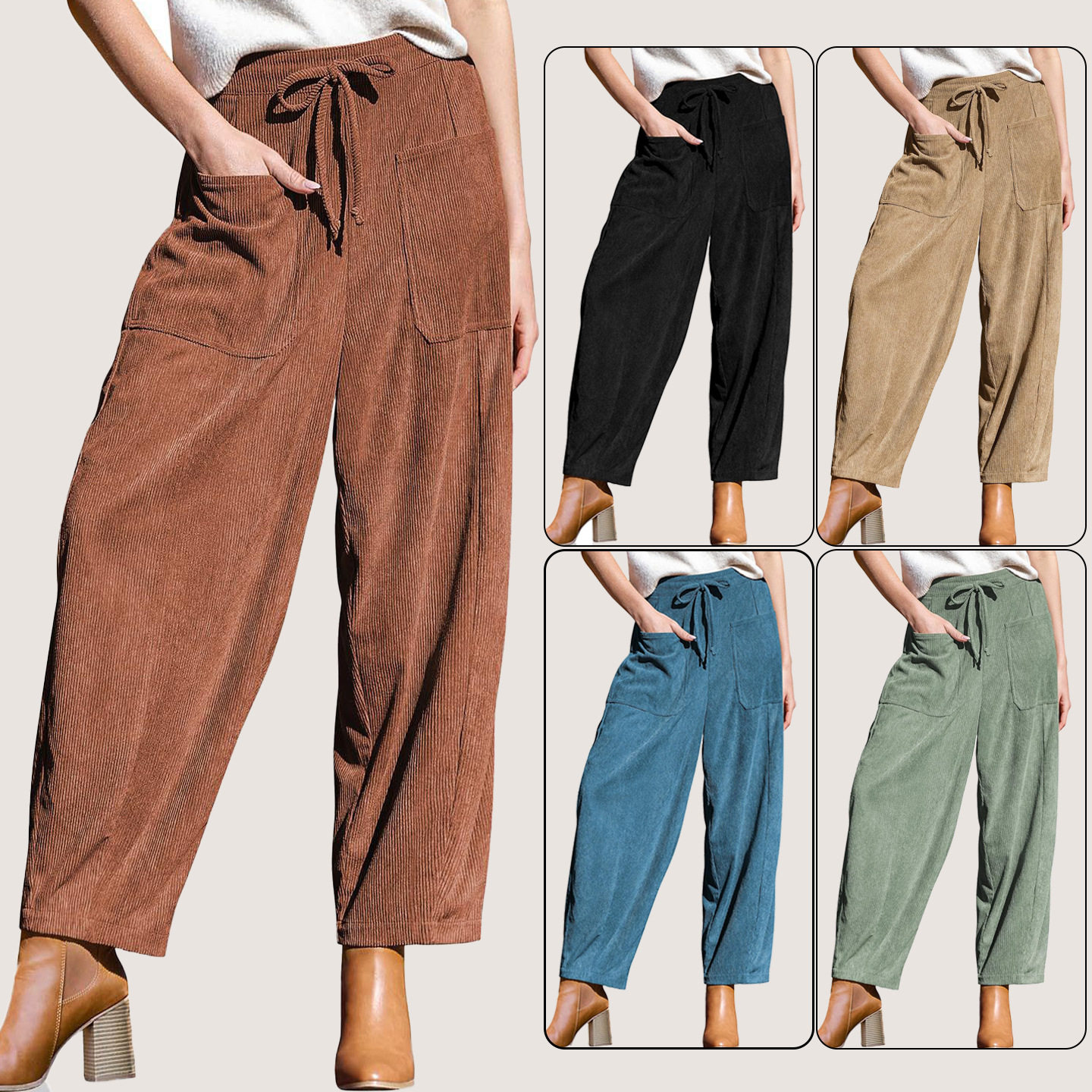 Women Warm Harem Pants欧美秋冬灯芯绒休闲显瘦哈伦裤阔腿裤女装