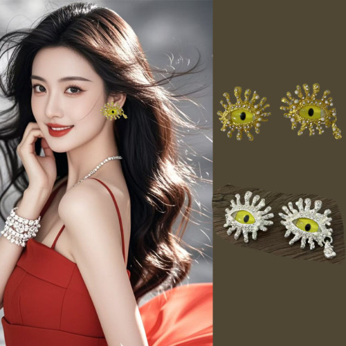 欧美跨境夸张个性复古重工眼睛造型高级感时尚独特耳钉简约女款
