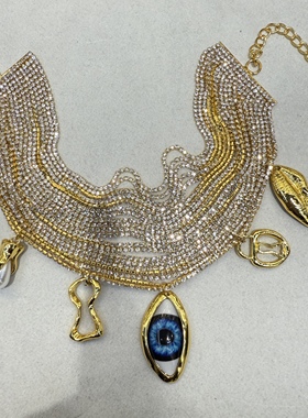 欧美时尚夸张项链合金镀金镶钻鳄鱼锁骨链个性礼服配饰宴会饰品女