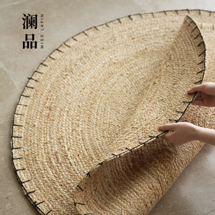 澜品印度进口零胶天然黄麻手工编织圆地毯诧寂风卧室客厅地垫简约