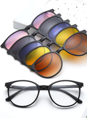 新款套镜磁吸近视太阳镜女偏光防紫外线墨镜时尚圆框超轻近视眼镜
