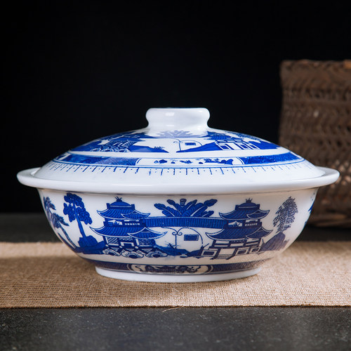 青花瓷景德镇9英寸带盖品锅汤