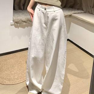 白色弯刀裤女款夏季薄款胖妹妹显瘦裤子韩系松弛感宽松阔腿裤