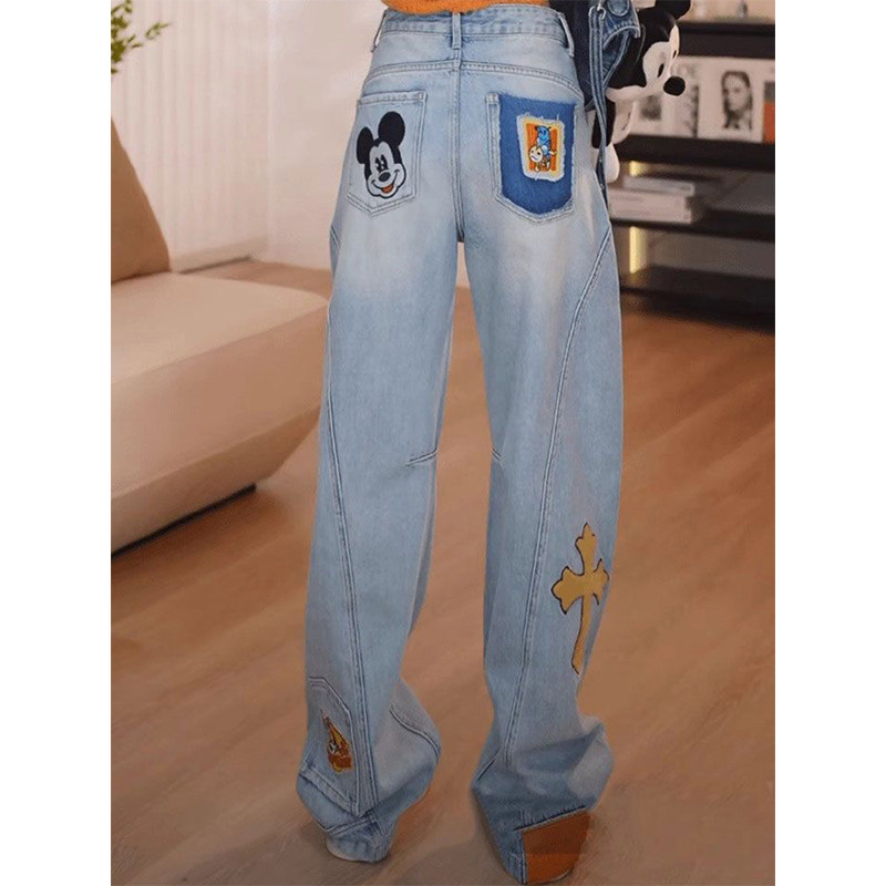 美式复古刺绣弯刀牛仔裤女2025新款宽松显瘦百搭香蕉阔腿长裤子潮,女装/女士精品,大码裤装,淘宝优惠券,粉丝福利购,淘宝优惠卷