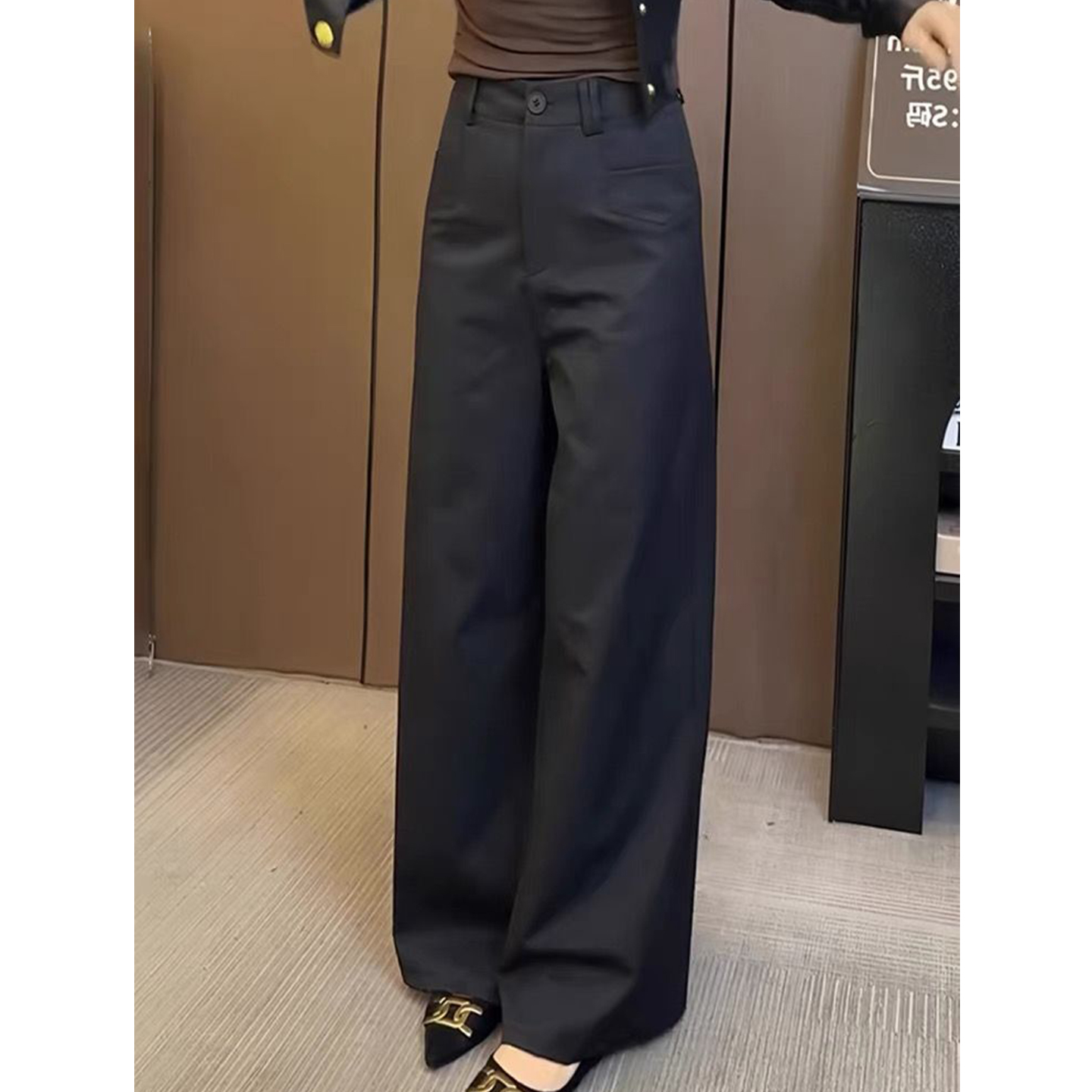 黑色垂感直筒裤女秋季新款阔腿裤