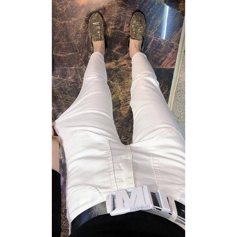 白色弹力休闲牛仔裤子女2024夏季新款高腰修身显瘦小脚九分铅笔裤,女装/女士精品,牛仔裤,淘宝优惠券,粉丝福利购,淘宝优惠卷