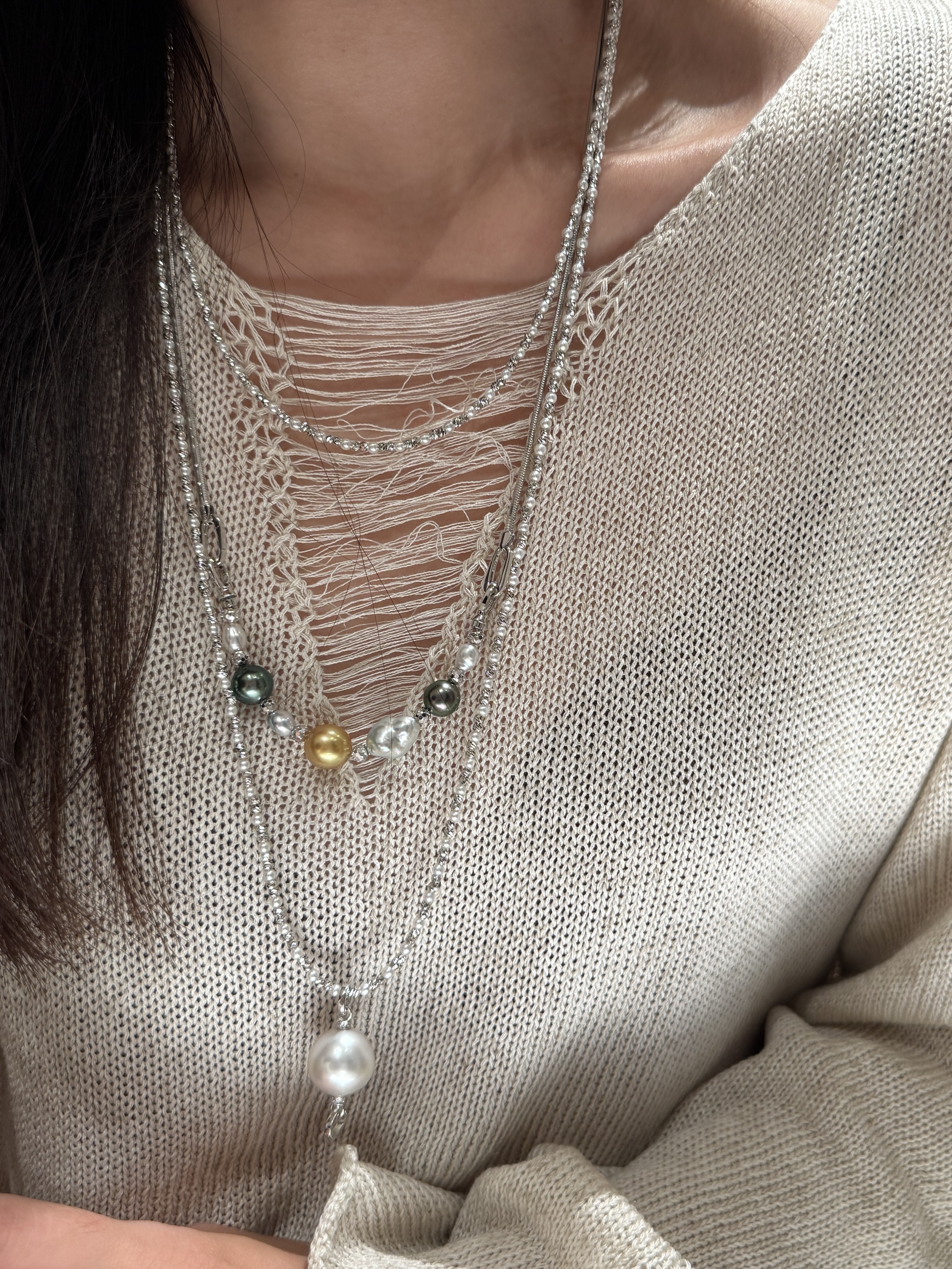 Levicki 天然淡水小珍珠毛衣链长款时尚百搭强光纯银扣多层叠带