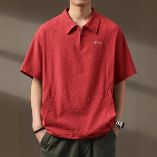 薄款 高端美式 男夏季 速干泡泡纱短袖 简约刺绣冰丝凉感T恤男 Polo衫