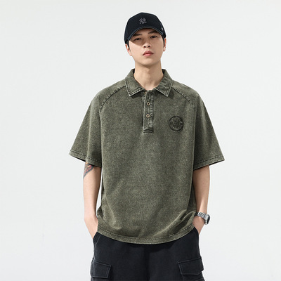 美式复古260g重磅牛仔Polo衫男