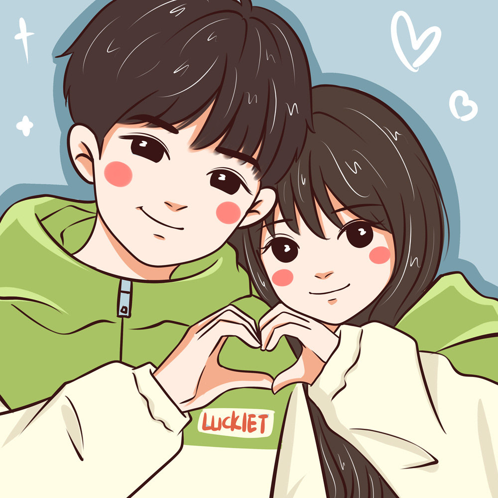 布丁风卡通设计情侣照片微信画头像手绘头像定制原创画师约稿漫画