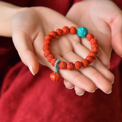 天然高含量朱砂回文珠手串