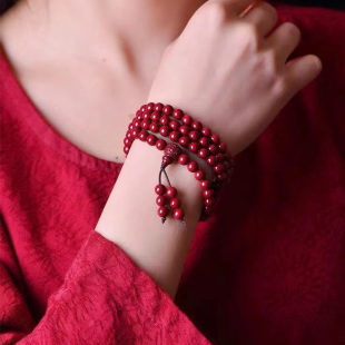 2025年多圈手串女108颗念珠手链天然朱砂晶体送女友送老婆礼物