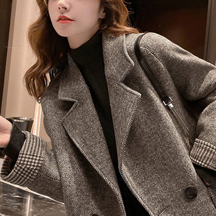 毛呢西装外套女2025春季新款韩版英伦风宽松显瘦韩版休闲