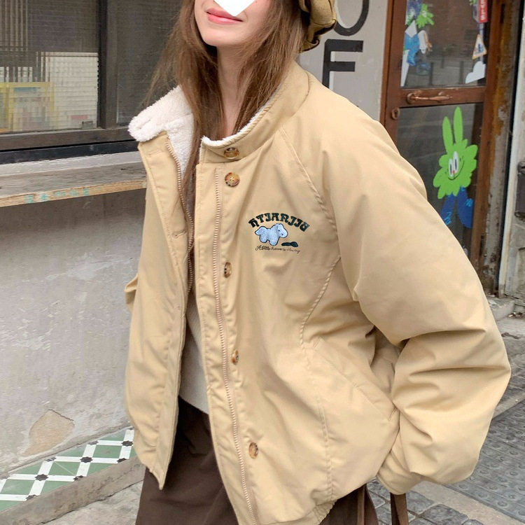 超好看短款棉服女款2025新款冬季加厚羊羔毛夹棉外套秋冬棉衣棉袄