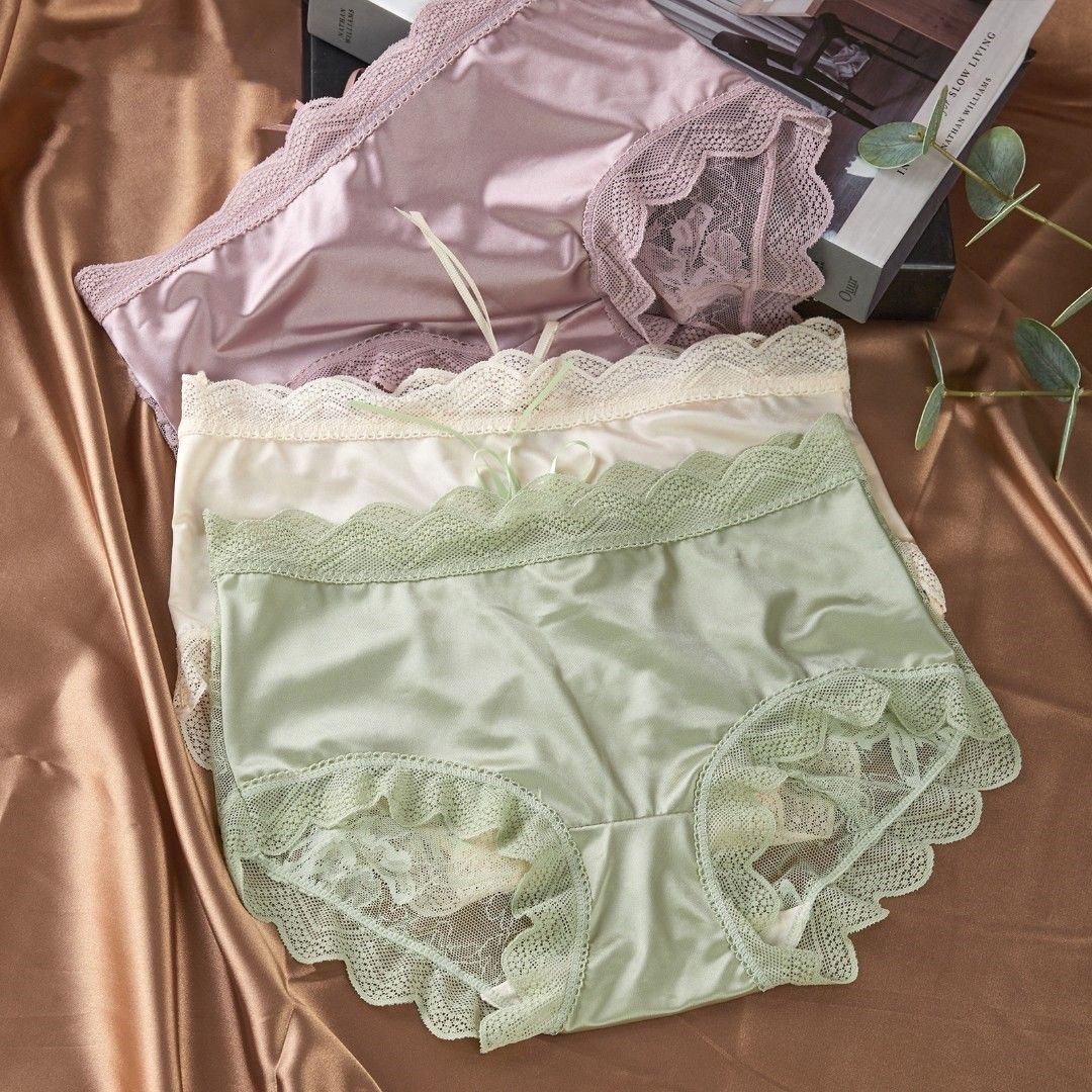 纯欲丝绸缎面蕾丝边中腰内裤女士蚕丝内裆性感柔软透气三角裤秋冬,女士内衣/男士内衣/家居服,女三角裤,淘宝优惠券,粉丝福利购,淘宝优惠卷