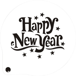 3 寸 新年快乐 喷花模 咖啡拉花 蛋糕千层 印花模 奶茶撒粉 模具