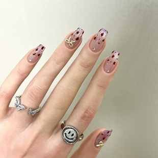 初秋新款 爆闪紫光猫眼美甲渐变豹纹蝴蝶结纯手工穿戴甲防水可拆卸