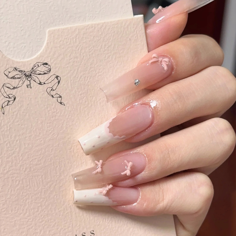 绵绵雪顶芭蕾蝴蝶结法式穿戴甲