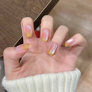 杨枝甘露夏日新款 清新渐变腮红猫眼美甲成品手工定制穿戴甲可拆卸