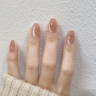 夏日新款 温柔显白纯欲风浅茶冰透猫眼美甲成品手工定制穿戴甲拆卸