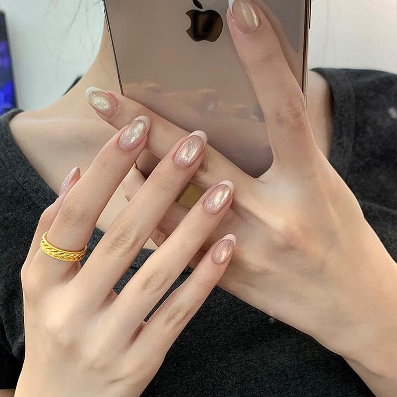 纯欲风气质显白鎏金猫眼法式美甲