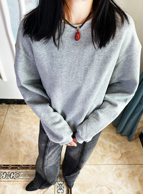 此时@单纯  cleanfit基础简约风 浅灰色带抽绳圆领卫衣女宽松短款